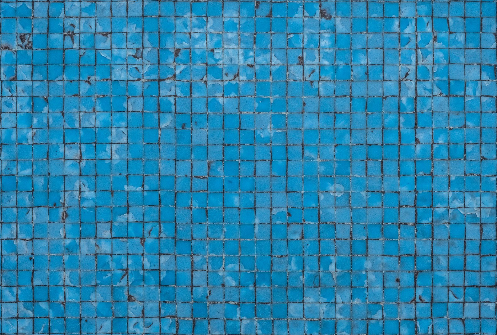 Aged pool tile surface before waterline renovation